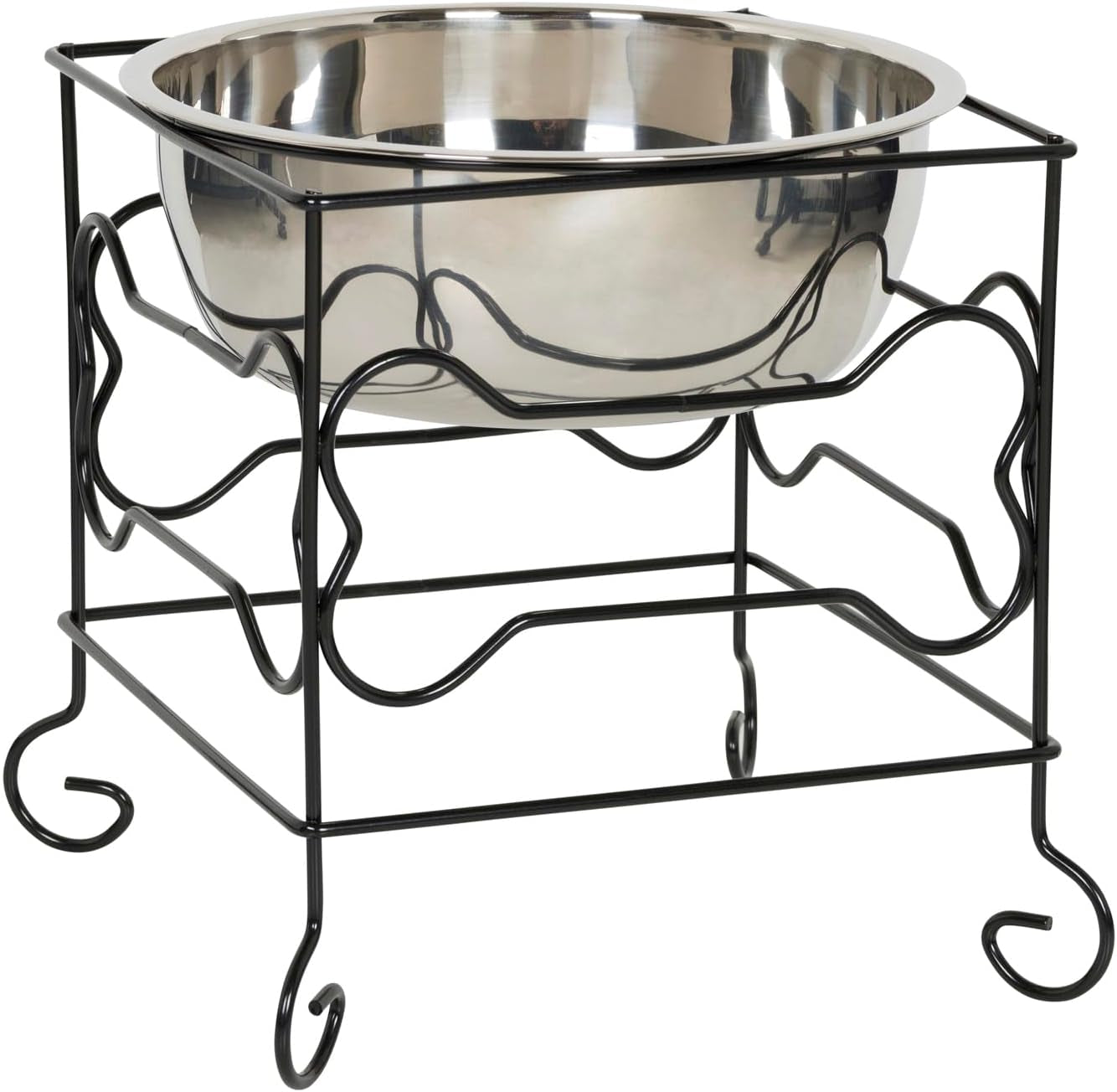 10-Inch Black Wrought Iron Stand with Single Elevated Stainless Steel Feeder Bowl